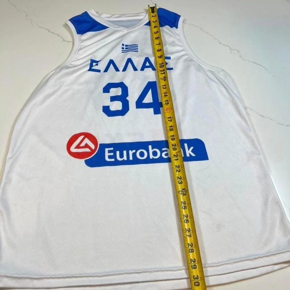 Greece Basketball Jersey Mens Giannis Antetokounmpo 34 White Blue Mesh L